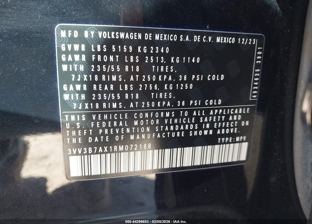 2024 VOLKSWAGEN TIGUAN VIN: 3VV3B7AX1RM072168