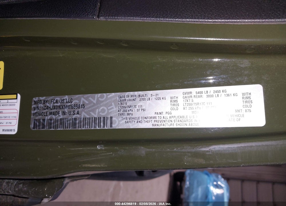 2021 JEEP WRANGLER UNLIMITED WILLYS SPORT 4X4 VIN: 1C4HJXDNXMW669815