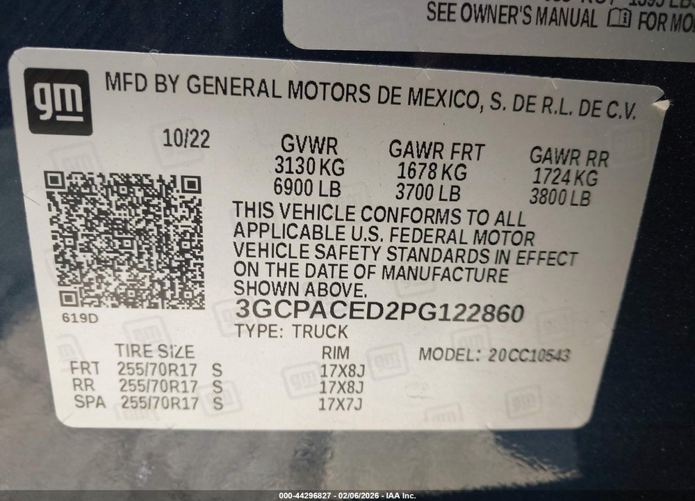 2023 CHEVROLET SILVERADO 1500 2WD  SHORT BED LT VIN: 3GCPACED2PG122860