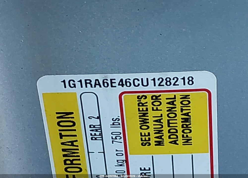 2012 CHEVROLET VOLT VIN: 1G1RA6E46CU128218