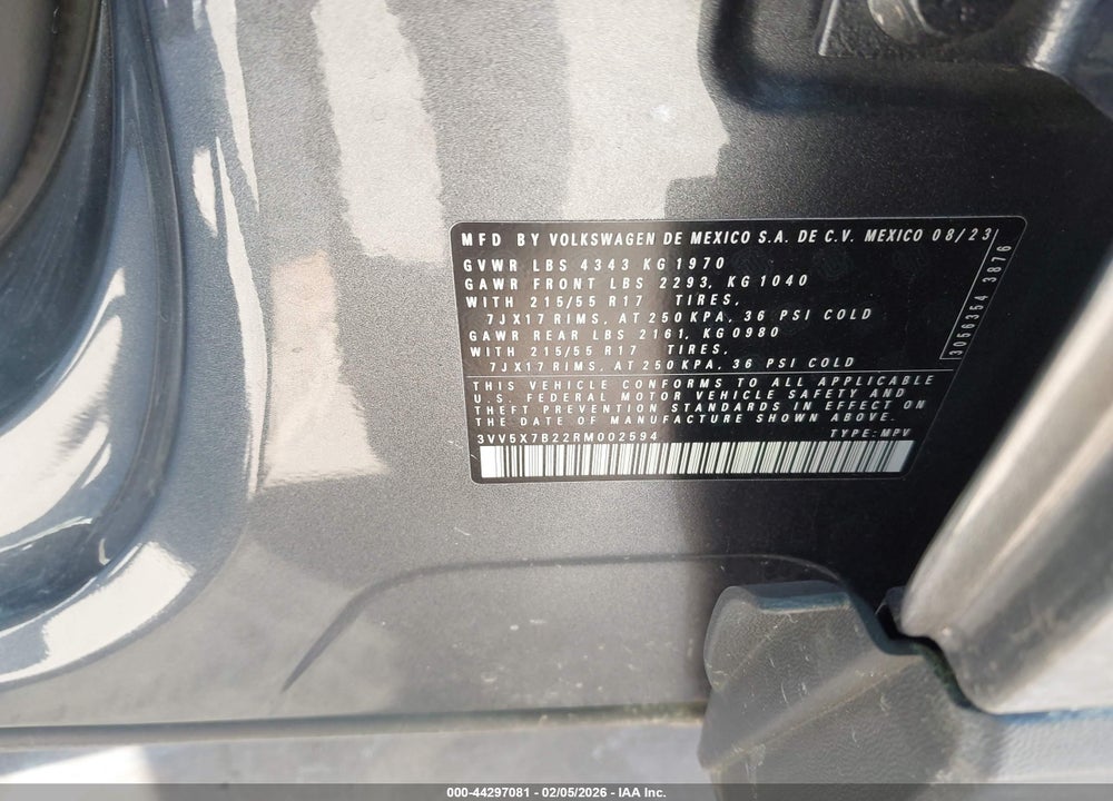 2024 VOLKSWAGEN TAOS 1.5T S VIN: 3VV5X7B22RM002594