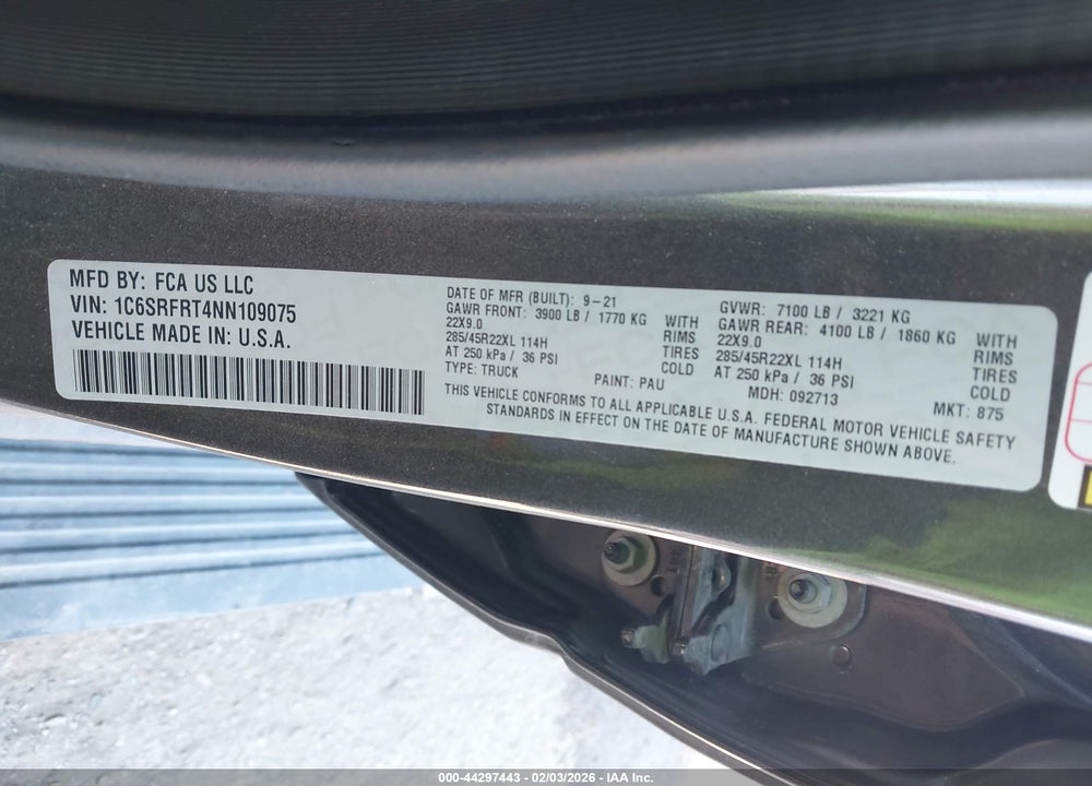 2022 RAM 1500 LAIE  4X4 6'4 BOX VIN: 1C6SRFRT4NN109075