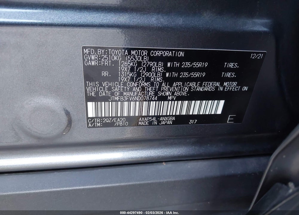 2022 TOYOTA RAV4 PRIME XSE VIN: JTMFB3FV6ND078744