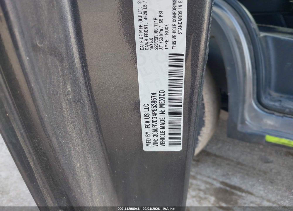 2023 RAM PROMASTER 2500 HIGH ROOF 136 WB VIN: 3C6LRVCG4PE539674