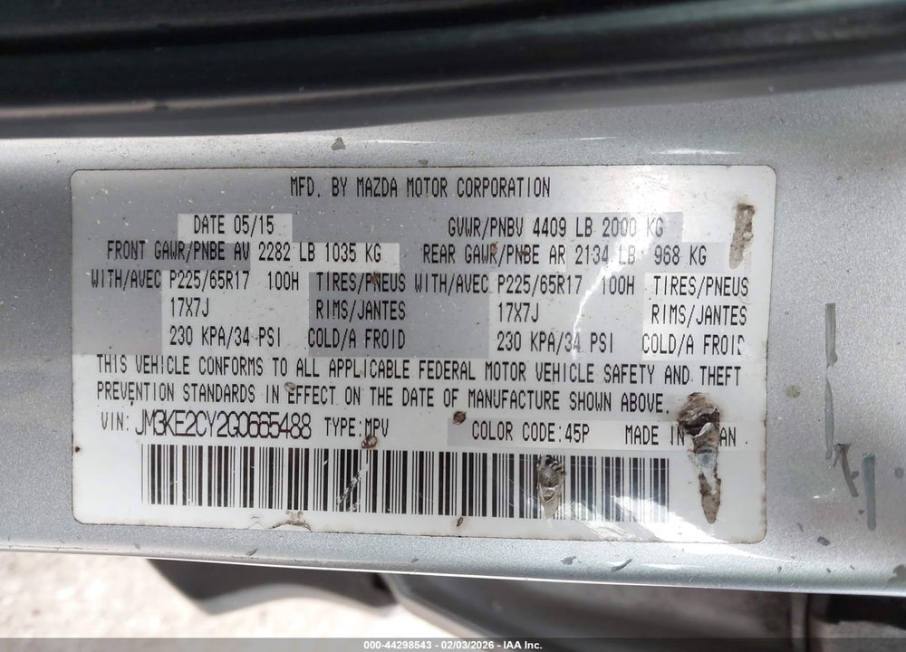 2016 MAZDA CX-5 TOURING VIN: JM3KE2CY2G0665488