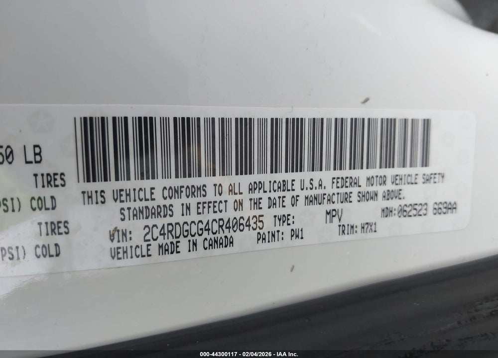 2012 DODGE GRAND CARAVAN SXT VIN: 2C4RDGCG4CR406435