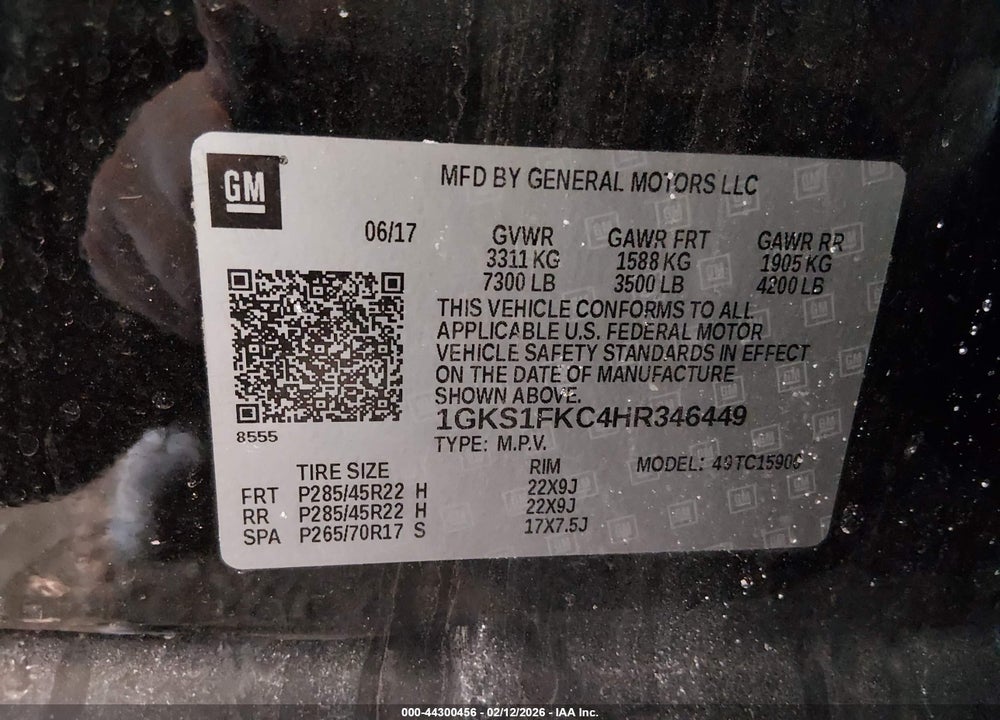 2017 GMC YUKON XL SLE VIN: 1GKS1FKC4HR346449