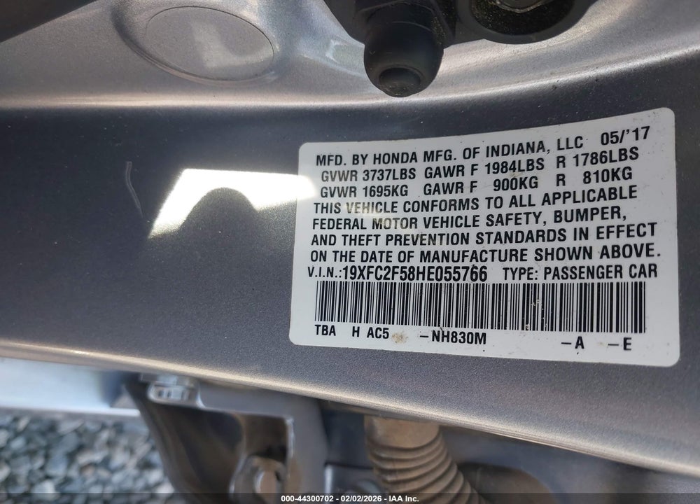 2017 HONDA CIVIC LX VIN: 19XFC2F58HE055766