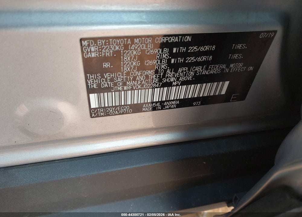 2019 TOYOTA RAV4 HYBRID XSE VIN: JTMEWRFV0KJ022847