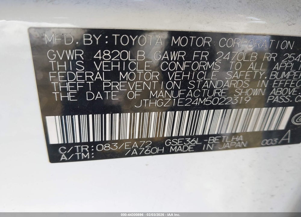 2021 LEXUS IS 350 F SPORT VIN: JTHGZ1E24M5022319