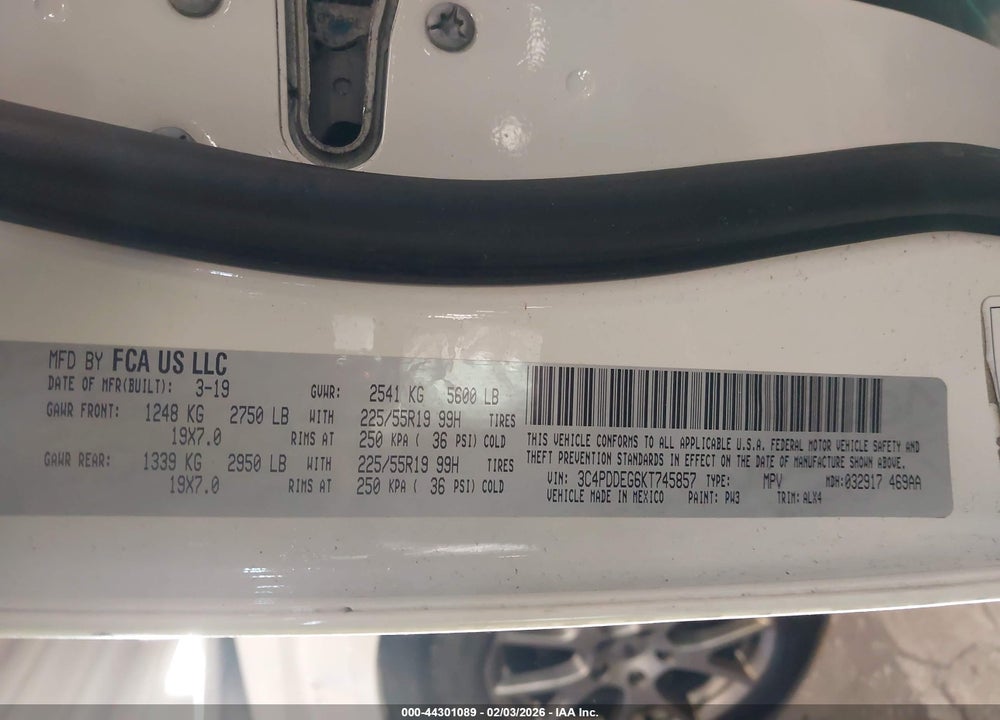 2019 DODGE JOURNEY GT AWD VIN: 3C4PDDEG6KT745857