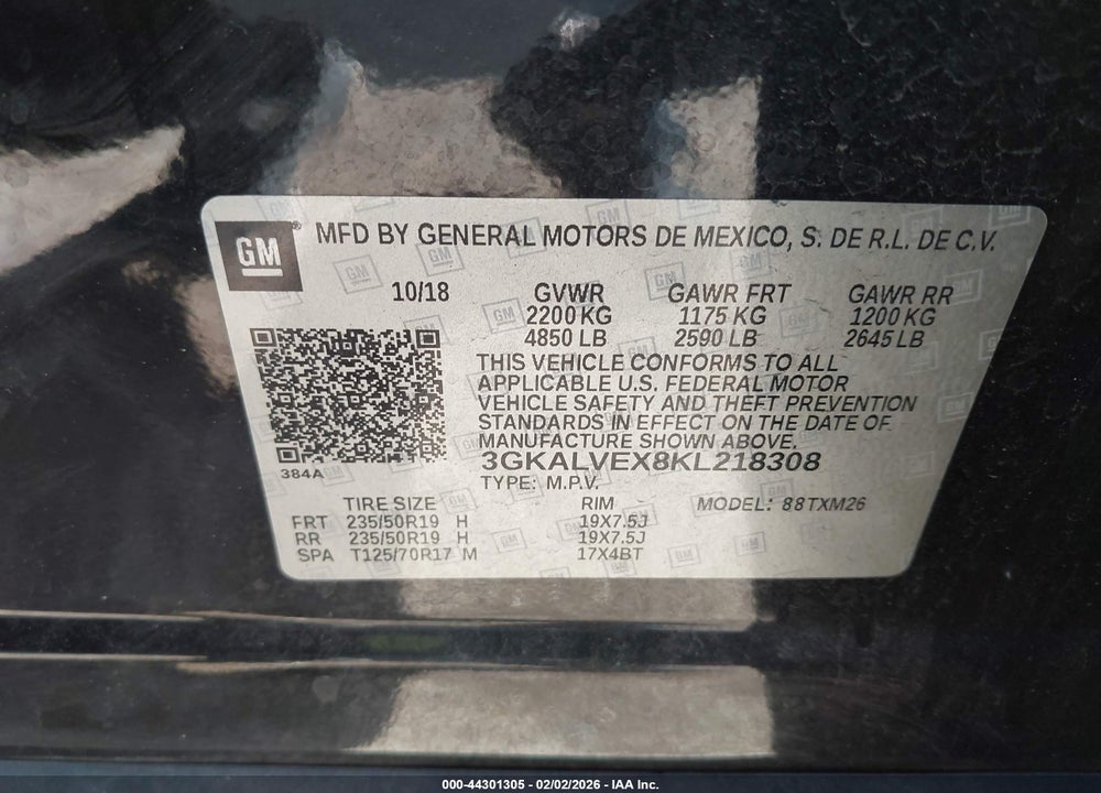 2019 GMC TERRAIN SLT VIN: 3GKALVEX8KL218308
