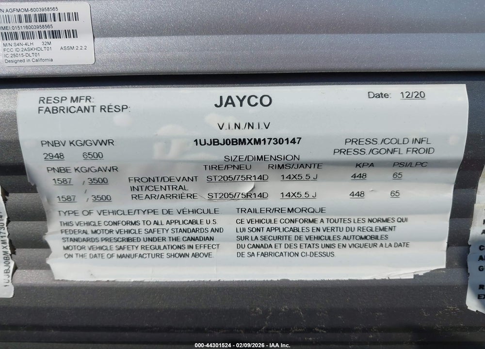 2021 JAYCO JAY FLIGHT SLX VIN: 1UJBJ0BMXM1730147