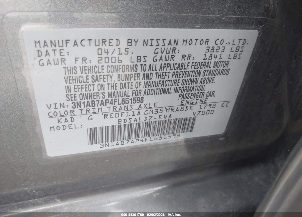 2015 NISSAN SENTRA FE+ S/S/SL/SR/SV VIN: 3N1AB7AP4FL651598