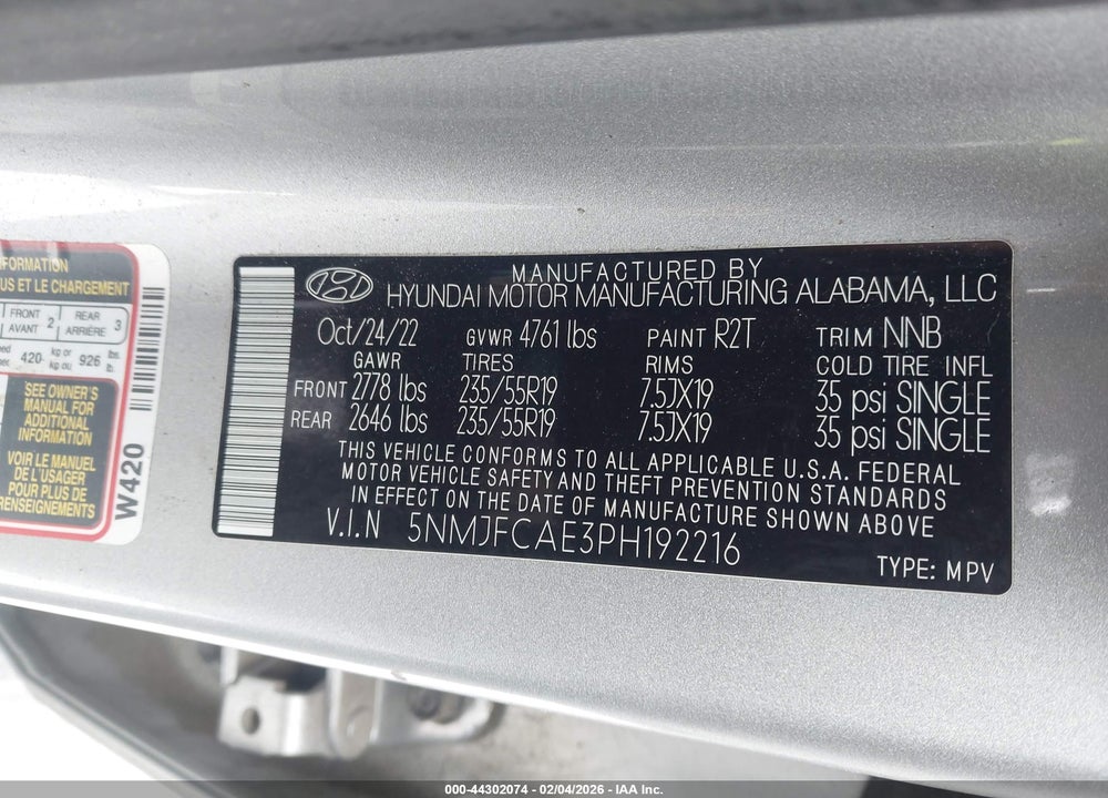 2023 HYUNDAI TUCSON SEL VIN: 5NMJFCAE3PH192216