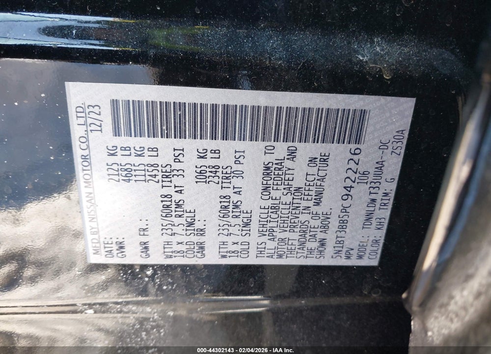 2023 NISSAN ROGUE SV INTELLIGENT AWD VIN: 5N1BT3BB5PC942226