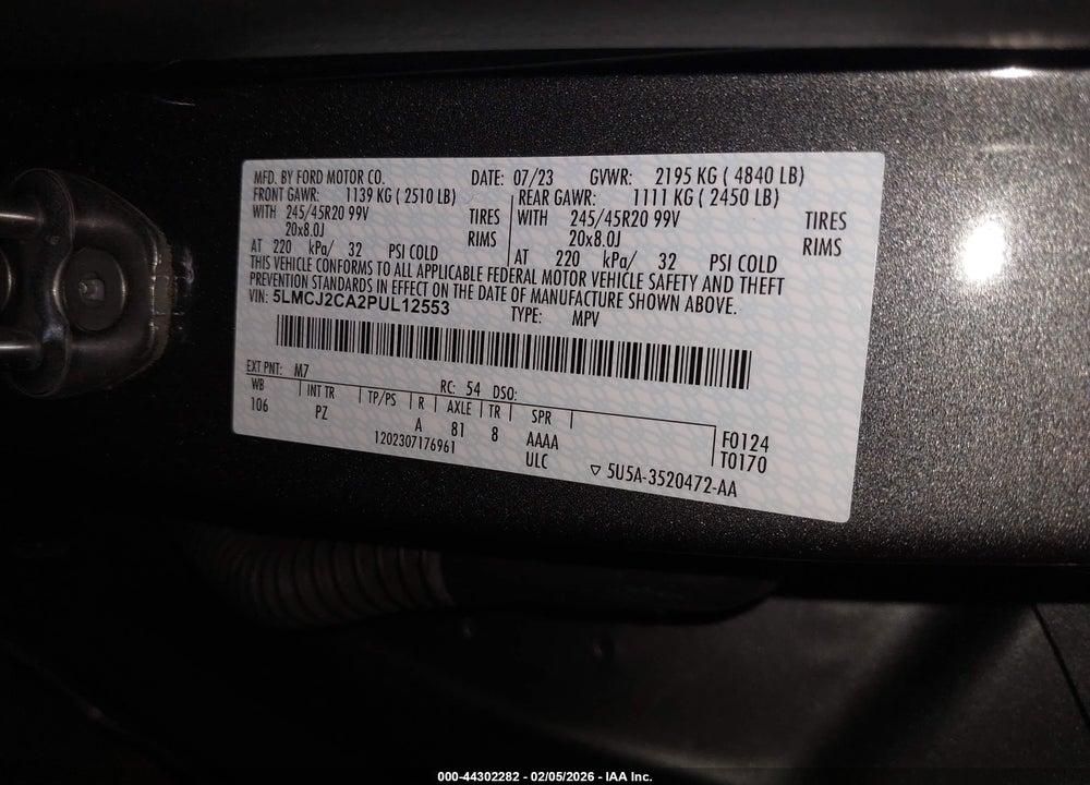 2023 LINCOLN CORSAIR RESERVE VIN: 5LMCJ2CA2PUL12553