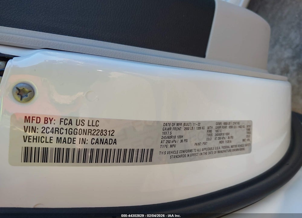 2022 CHRYSLER PACIFICA LIMITED VIN: 2C4RC1GG0NR228312