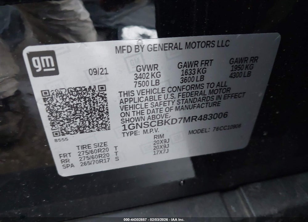 2021 CHEVROLET SUBURBAN 2WD LS VIN: 1GNSCBKD7MR483006