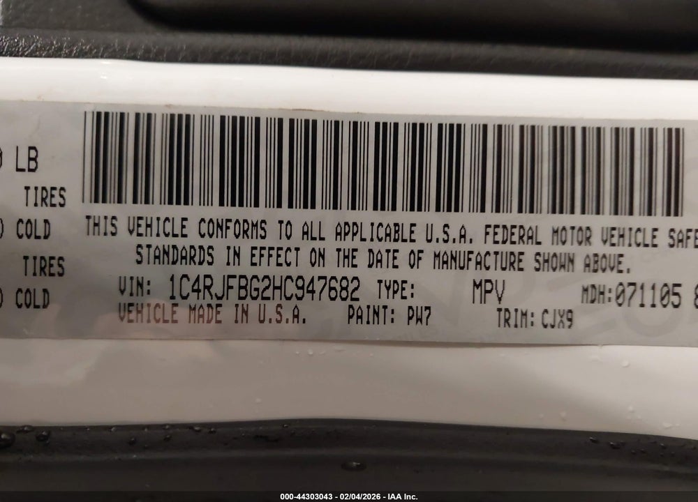2017 JEEP GRAND CHEROKEE LIMITED 4X4 VIN: 1C4RJFBG2HC947682