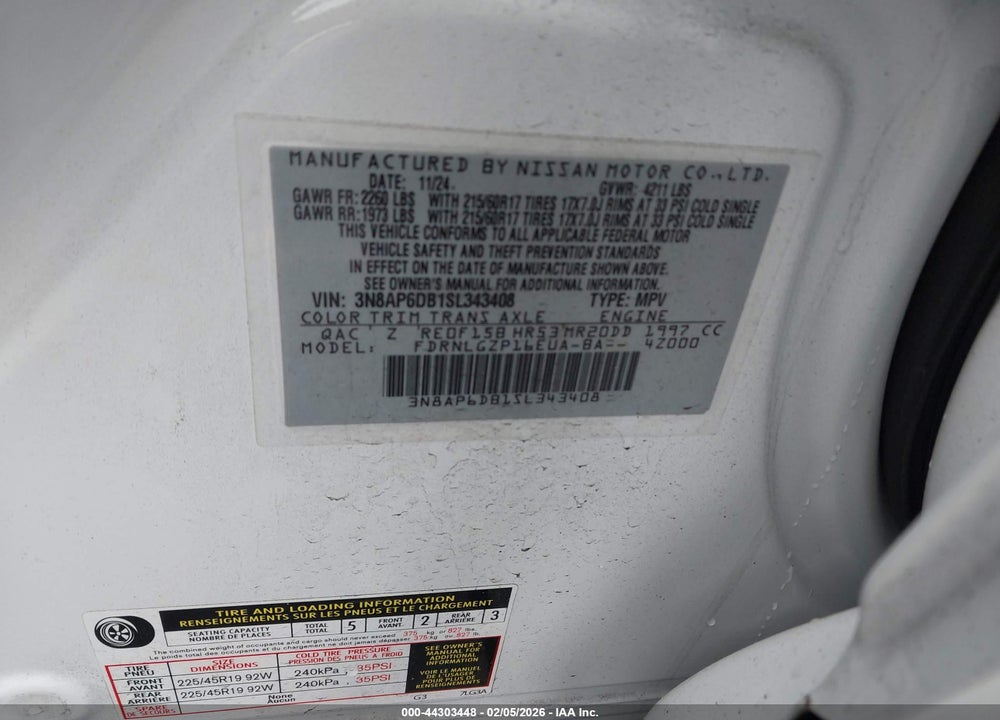 2025 NISSAN KICKS SR INTELLIGENT AWD VIN: 3N8AP6DB1SL343408