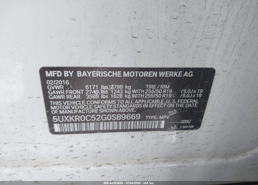 2016 BMW X5 XDRIVE35I VIN: 5UXKR0C52G0S89669