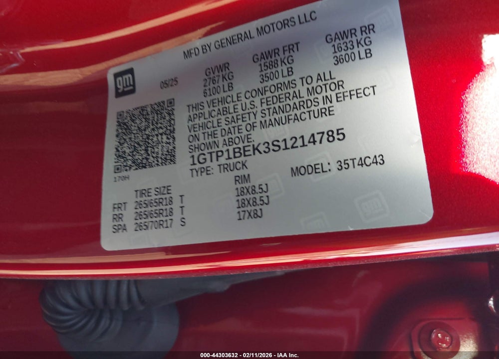 2025 GMC CANYON 2WD ELEVATION VIN: 1GTP1BEK3S1214785