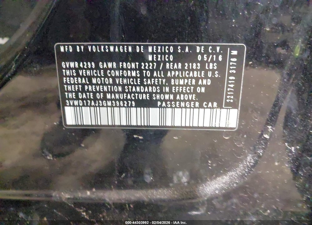 2016 VOLKSWAGEN JETTA 1.8T SPORT VIN: 3VWD17AJ3GM396279