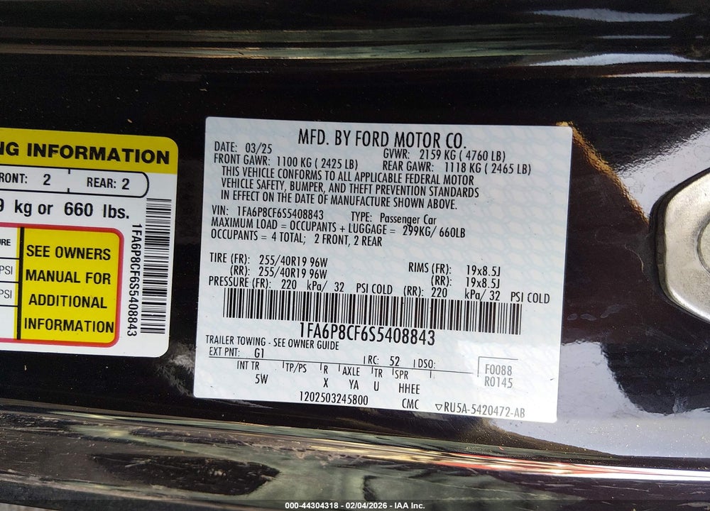2025 FORD MUSTANG GT PREMIUM VIN: 1FA6P8CF6S5408843