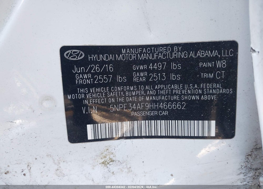 2017 HYUNDAI SONATA SPORT VIN: 5NPE34AF9HH466662