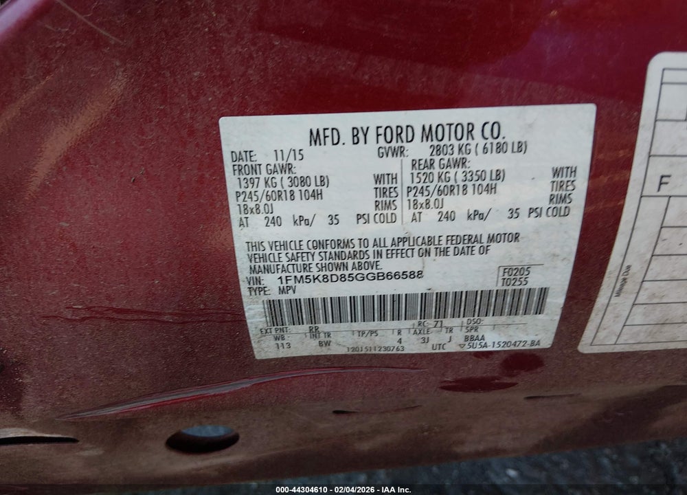 2016 FORD EXPLORER XLT VIN: 1FM5K8D85GGB66588