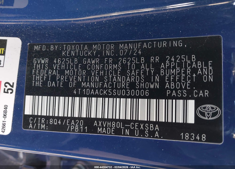 2025 TOYOTA CAMRY SE VIN: 4T1DAACK5SU030006