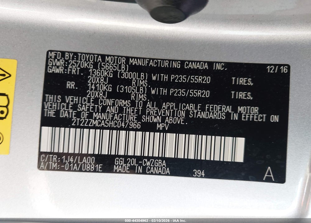 2017 LEXUS RX 350 VIN: 2T2ZZMCA5HC047966