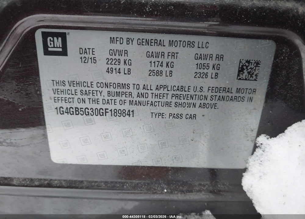 2016 BUICK LACROSSE VIN: 1G4GB5G30GF189841