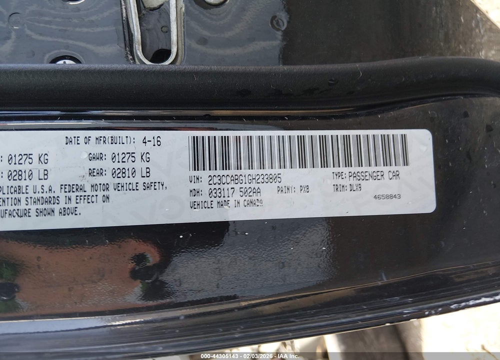 2016 CHRYSLER 300 VIN: 2C3CCABG1GH233805