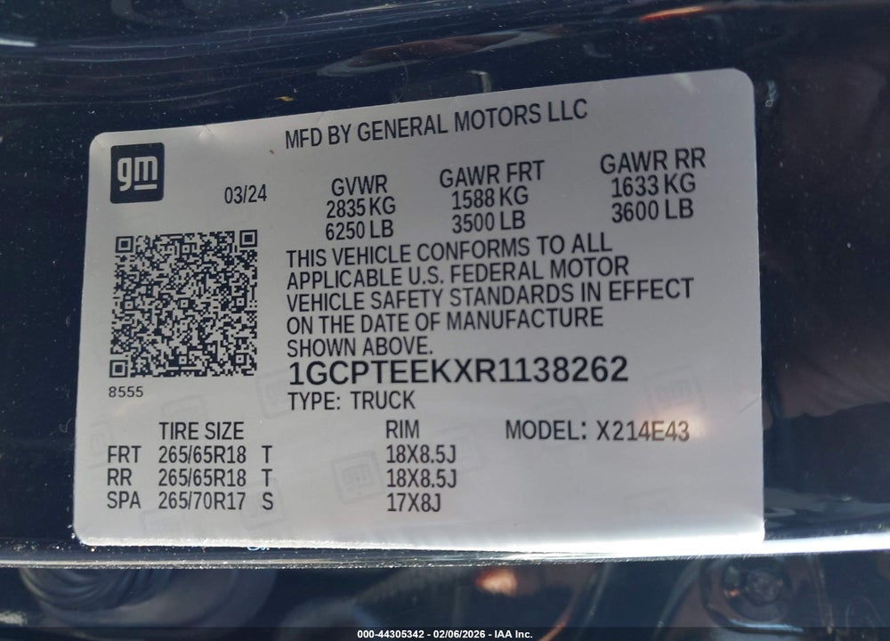 2024 CHEVROLET COLORADO 4WD TRAIL BOSS VIN: 1GCPTEEKXR1138262
