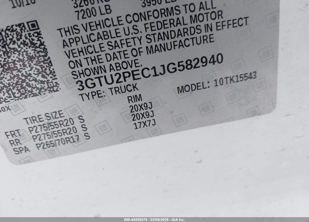 2018 GMC SIERRA 1500 DENALI VIN: 3GTU2PEC1JG582940
