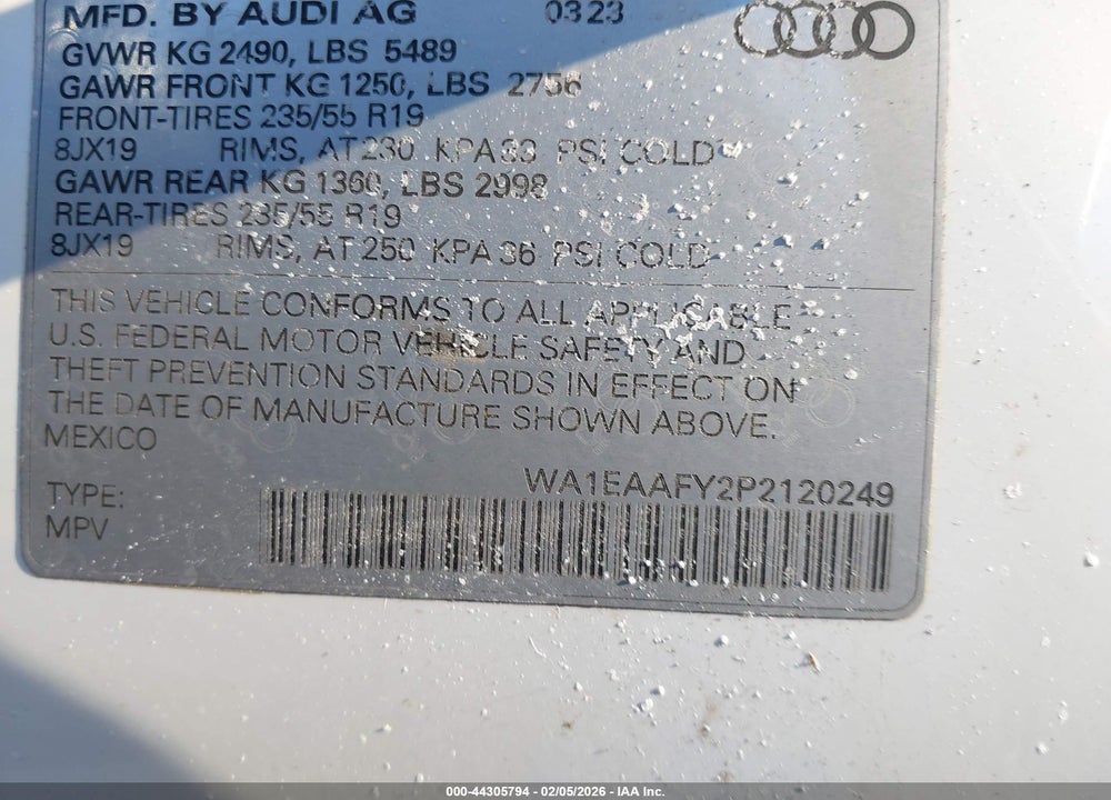 2023 AUDI Q5 PREMIUM PLUS 45 TFSI S LINE QUATTRO VIN: WA1EAAFY2P2120249
