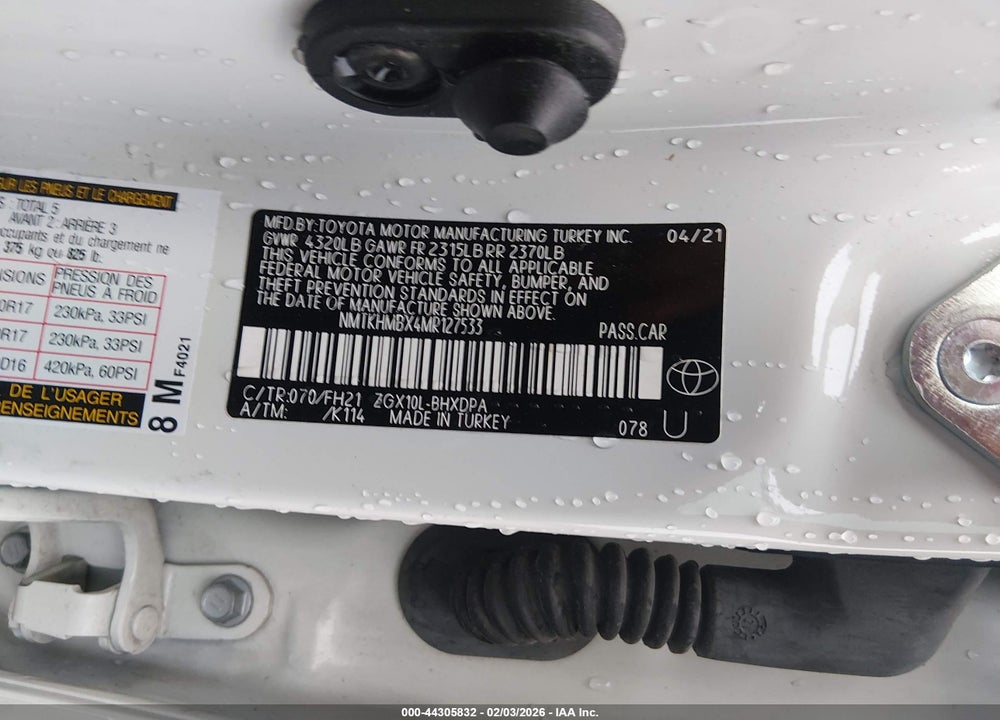 2021 TOYOTA C-HR LE VIN: NMTKHMBX4MR127533