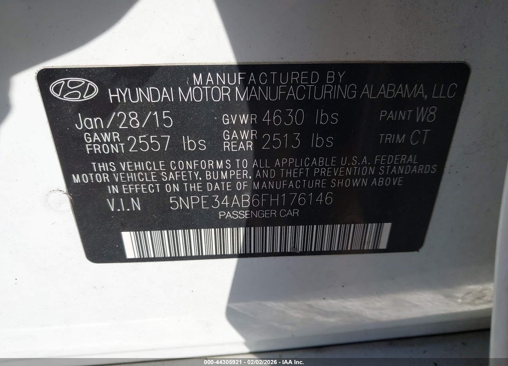 2015 HYUNDAI SONATA LIMITED 2.0T VIN: 5NPE34AB6FH176146