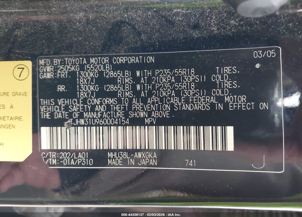 2006 LEXUS RX 400H VIN: JTJHW31U960004154