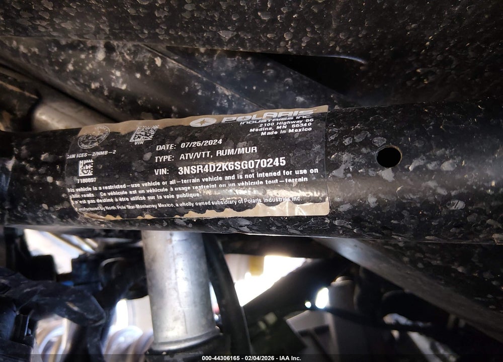 2025 POLARIS RZR PRO R 4 ULTIMATE VIN: 3NSR4D2K6SG070245