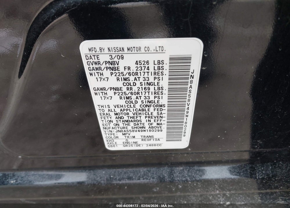 2009 NISSAN ROGUE SL VIN: JN8AS58V49W180299