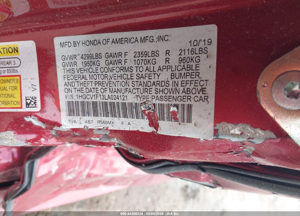 2020 HONDA ACCORD LX VIN: 1HGCV1F13LA024121