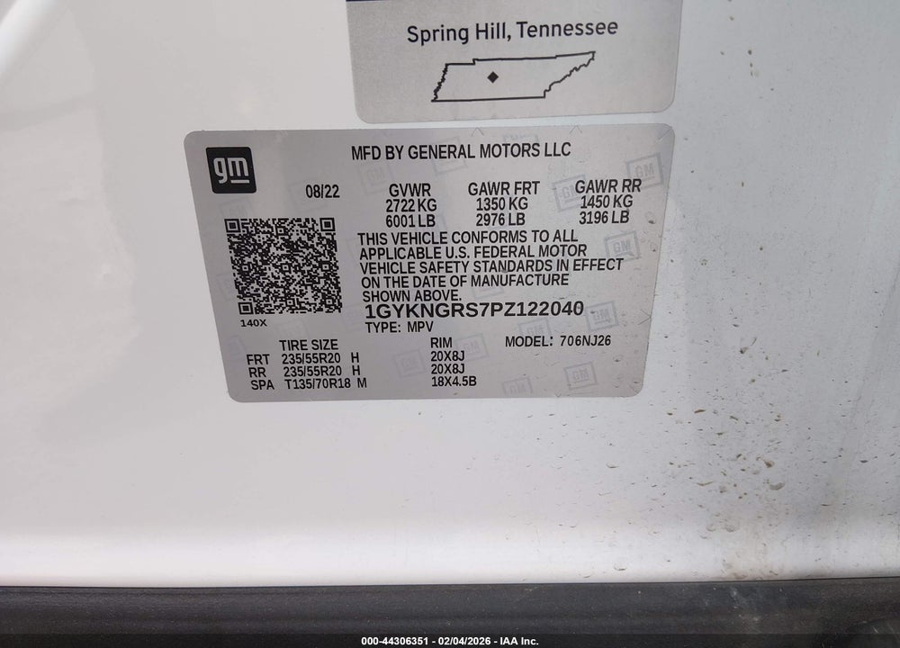 2023 CADILLAC XT5 AWD SPORT VIN: 1GYKNGRS7PZ122040