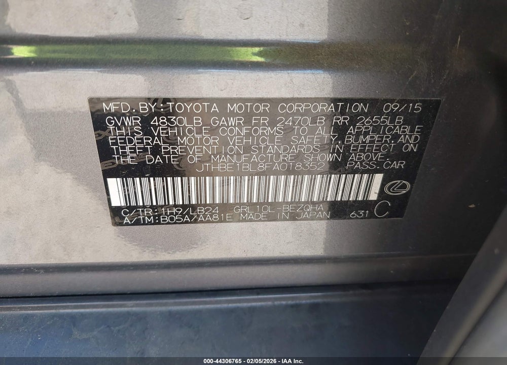 2015 LEXUS GS 350 VIN: JTHBE1BL8FA018352