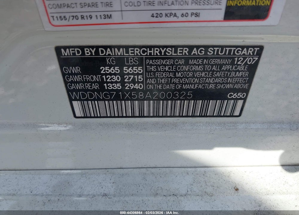 2008 MERCEDES-BENZ S 550 VIN: WDDNG71X58A200325