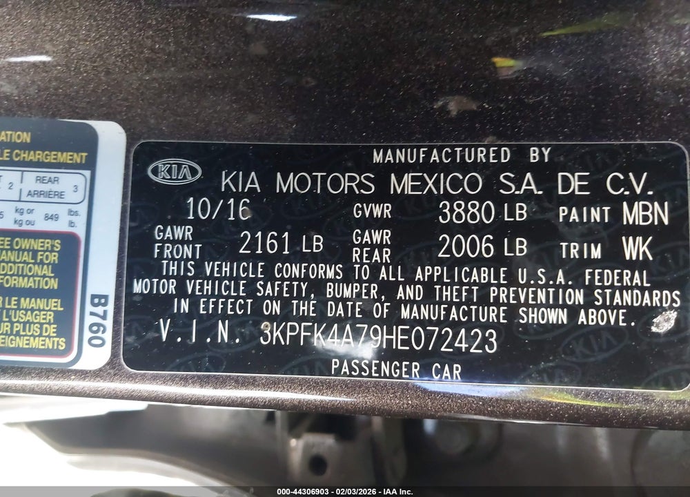 2017 KIA FORTE LX VIN: 3KPFK4A79HE072423