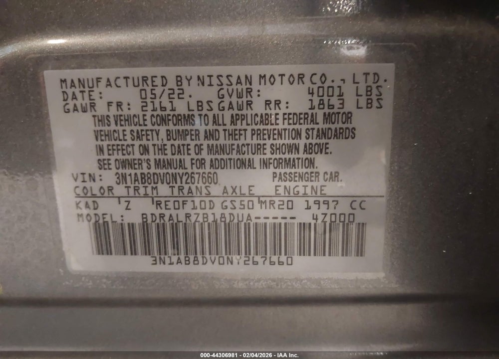 2022 NISSAN SENTRA SR XTRONIC CVT VIN: 3N1AB8DV0NY267660
