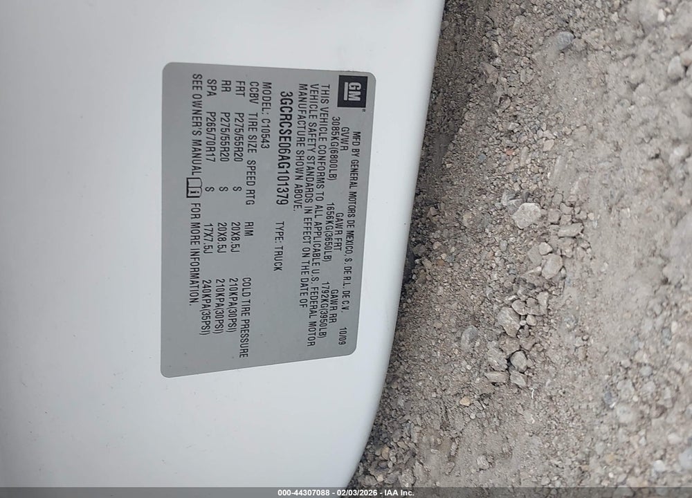 2010 CHEVROLET SILVERADO 1500 LT VIN: 3GCRCSE06AG101379